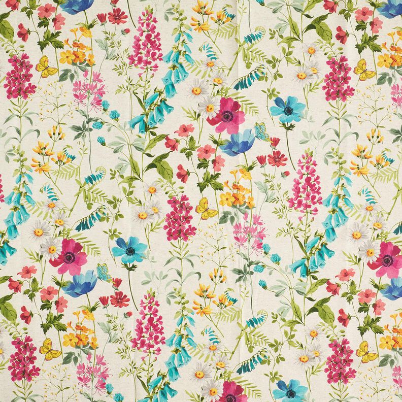 Tkanin dekoracyjna Half panama polne kwiaty – naturalny/malinowy,  image number 1