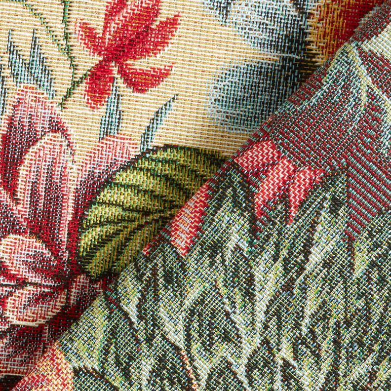 Tkanin dekoracyjna Gobelin duże kwiaty – jasnobeżowy/czerwień,  image number 4