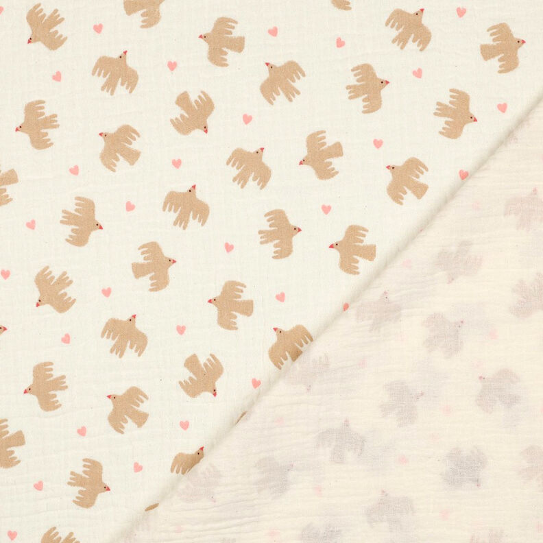 GOTS Muślin / Tkanina double crinkle ptaki i serca | Poppy Fabrics – mleczna biel, image number 5