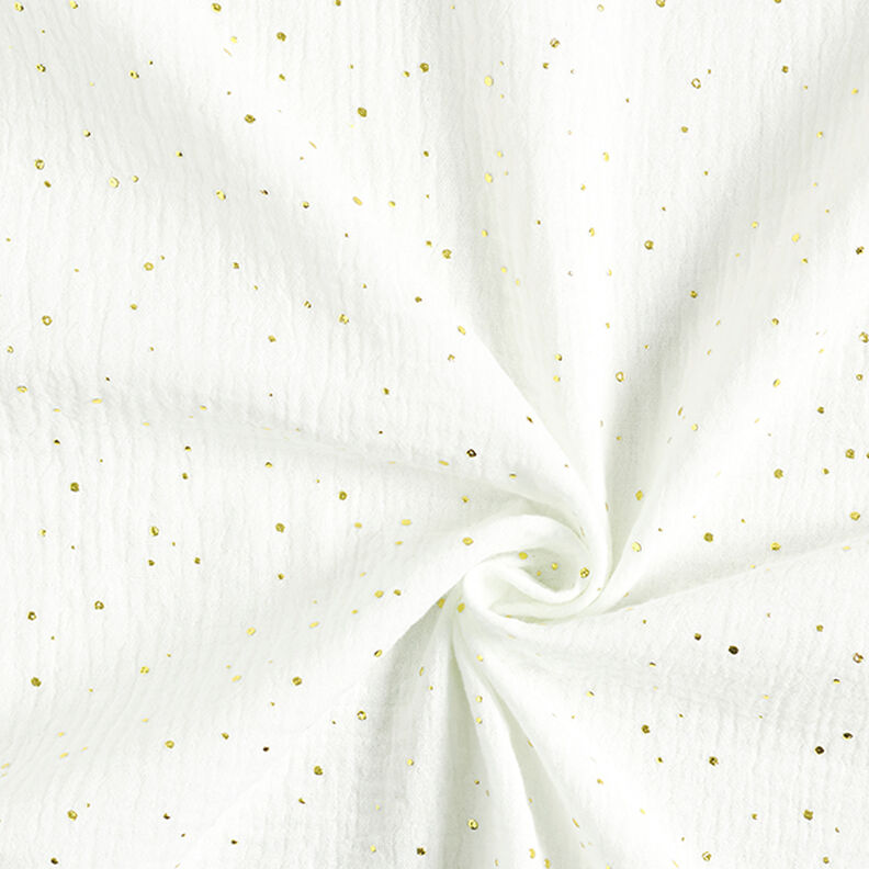 Muślin bawełniany w rozproszone złote plamki – biel/złoto,  image number 3