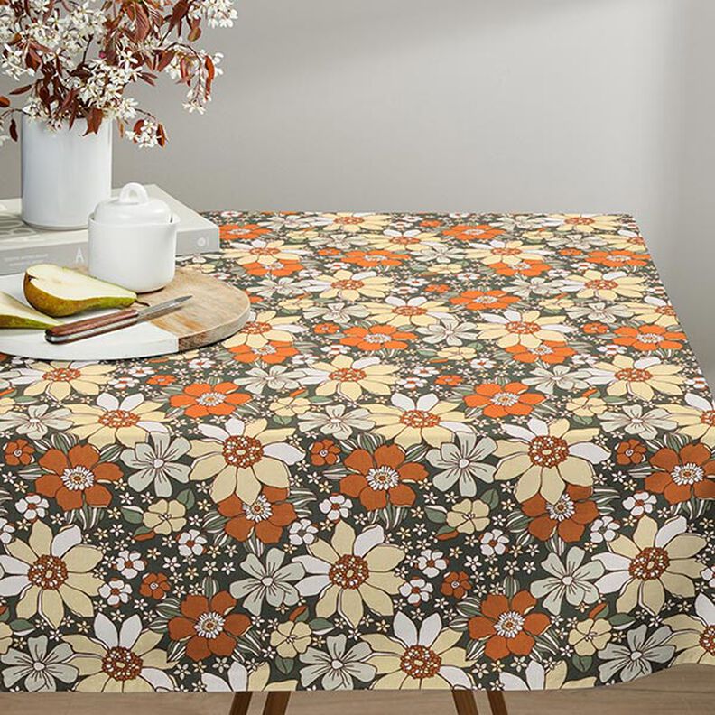 Tkanina bawełniana Kreton kwiaty retro – jasnopomarańczowy/jasna żółć,  image number 8