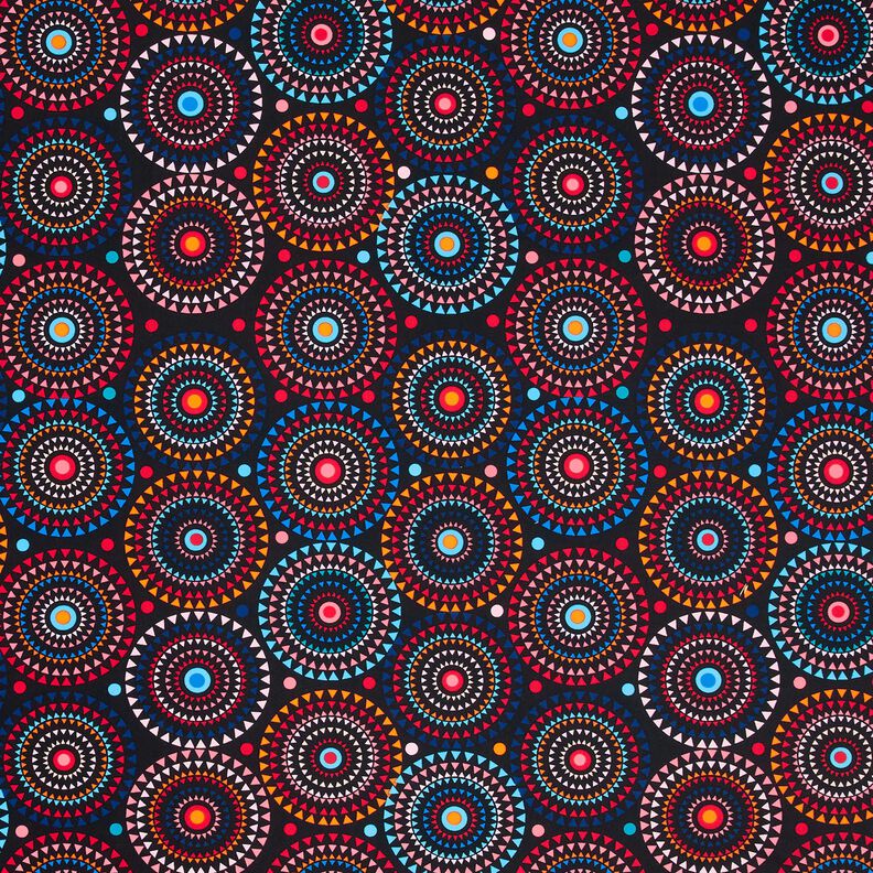 Materiał na kostiumy kąpielowe mandala – czarnoniebieski/ognista czerwień | Resztka 100cm, image number 1