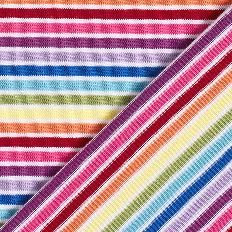 Dżersej bawełniany Tęczowe prążki – biel/mix kolorów,  image number 4