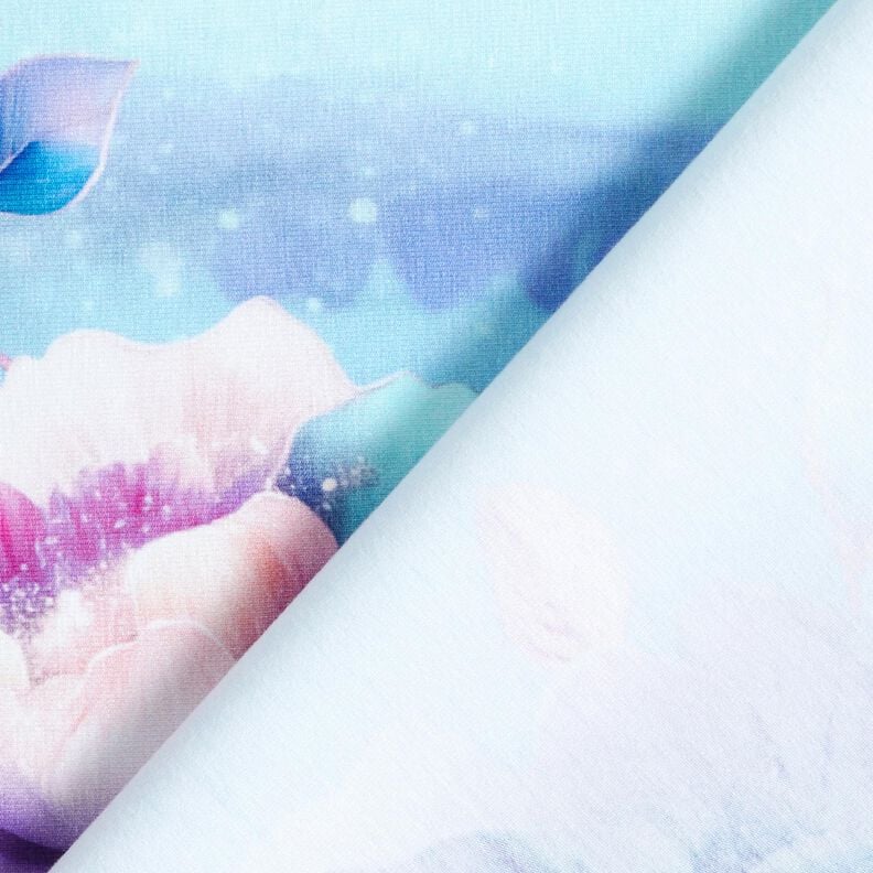 Dżersej bawełniany letnie kwiaty | Glitzerpüppi  – błękitny/lawendowy,  image number 4