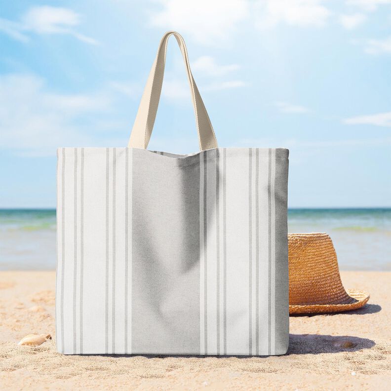 Tkanin dekoracyjna Panama Szerokie pasy – mleczna biel/mglisty szary,  image number 8