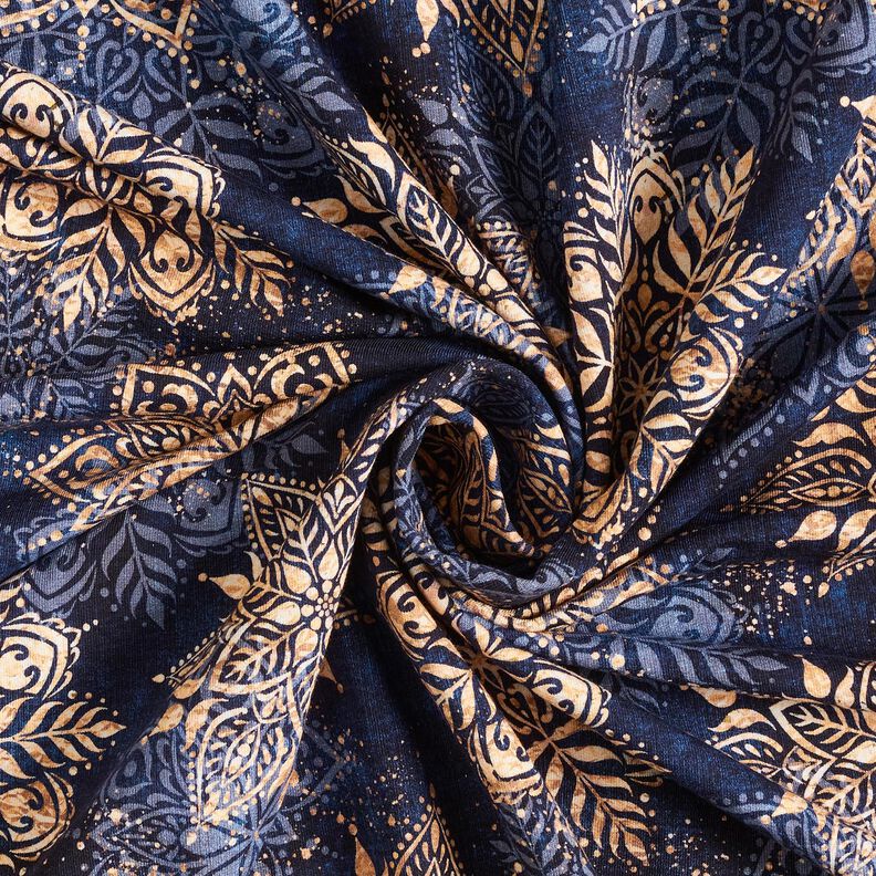Dzianina dresowa pętelkowa French Terry mandala | Glitzerpüppi – granat/brzoskwinia, image number 3