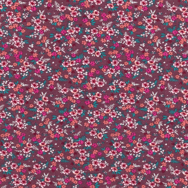 Dżersej bawełniany morze kwiatów – merlot/koral,  image number 1