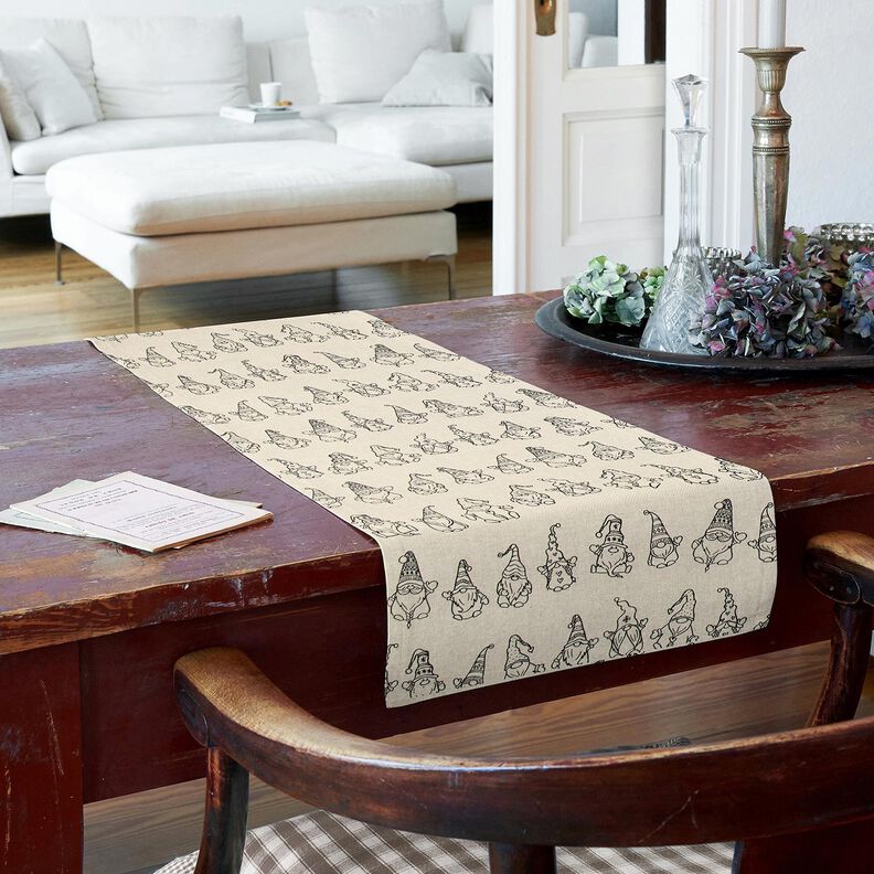 Tkanin dekoracyjna Half panama świąteczne krasnale – naturalny/czerń,  image number 7