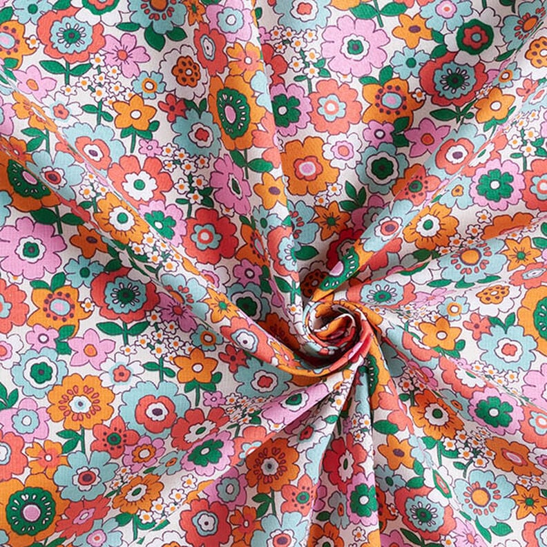 Tkanina bawełniana Kreton kolorowe kwiaty – biel/jasnopomarańczowy,  image number 3