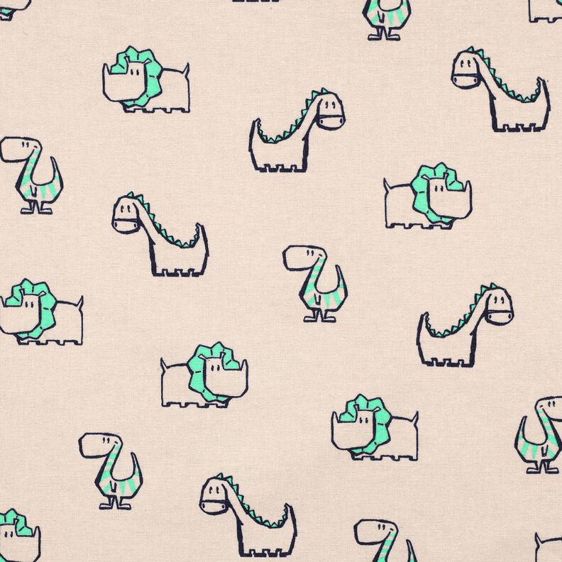 Flanela bawełniana łobuzerskie dinozaury | Poppy Fabrics – naturalny/szmaragdowy, image number 1
