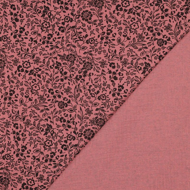 Muślin / Tkanina double crinkle dwukolorowe kwiaty  | Poppy Fabrics – ciemny brudny róż/czerń,  image number 4