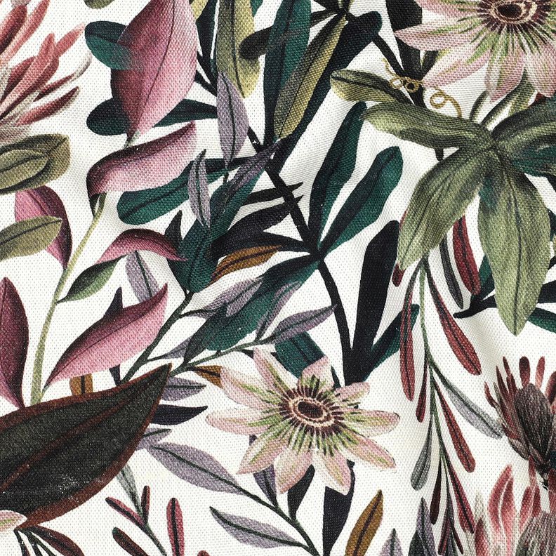 Tkanin dekoracyjna Płótno kunsztowne kwiaty – kość słoniowa/ciemna pinia,  image number 2