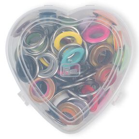 Oczka z krążkami, w pudełku w kształcie serca [14 mm] | Prym – czerwień, 