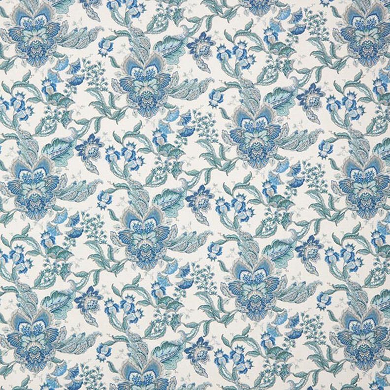 Tkanina dekoracyjna płótno orientalne ornamenty kwiatowe 280 cm – biel/błękit,  image number 1