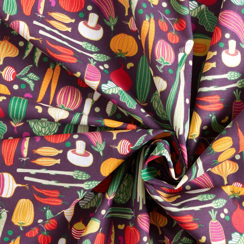 Tkanina bawełniana Kreton różne warzywna – bakłażan/zieleń,  image number 3