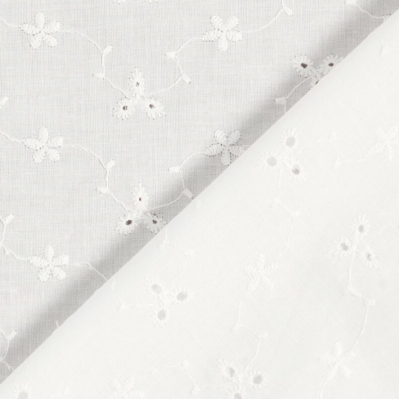 Tkanina bawełniana z haftem dzierganym w kwiaty i gałązki – biel,  image number 4