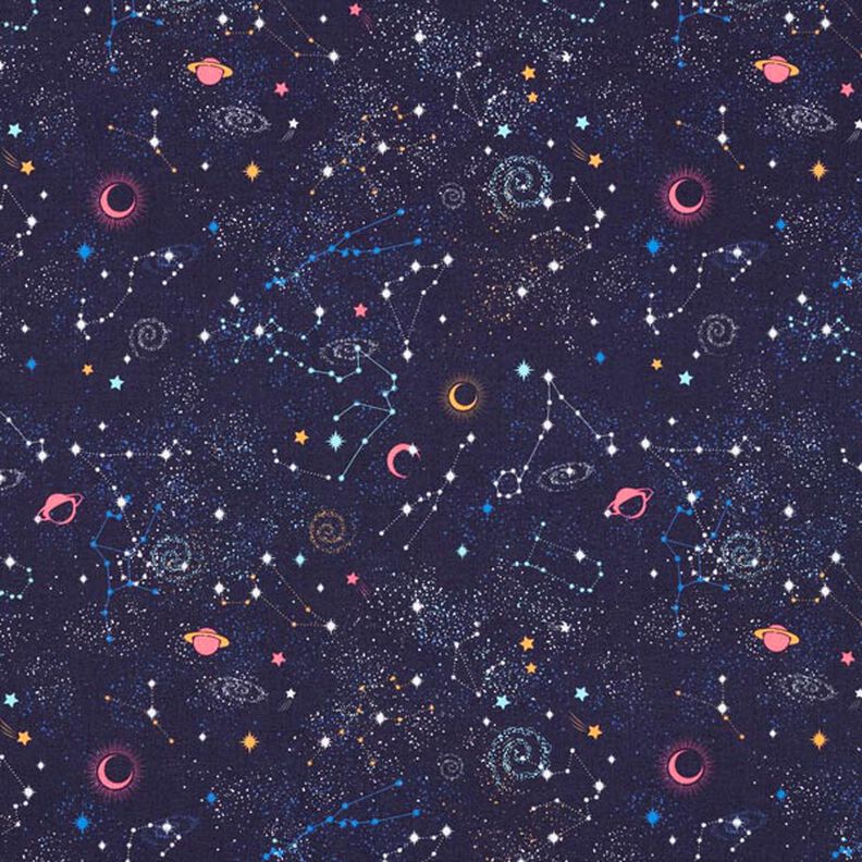 Tkanina dekoracyjna półpanama Kolorowy wszechświat – granat,  image number 1