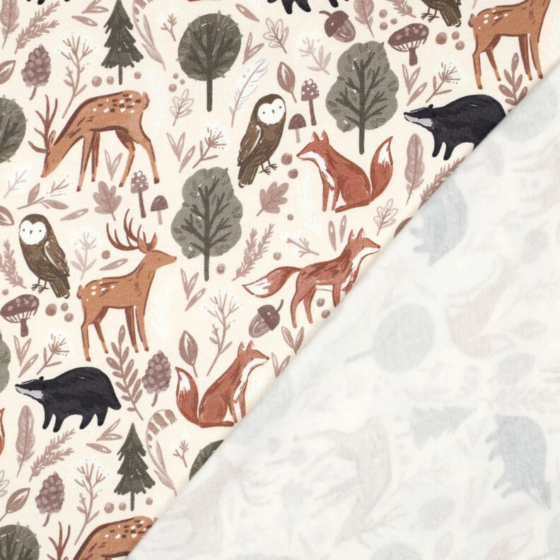 Dzianina dresowa drapana zwierzęta w lesie nadruk cyfrowy | Poppy Fabrics – mleczna biel, image number 4