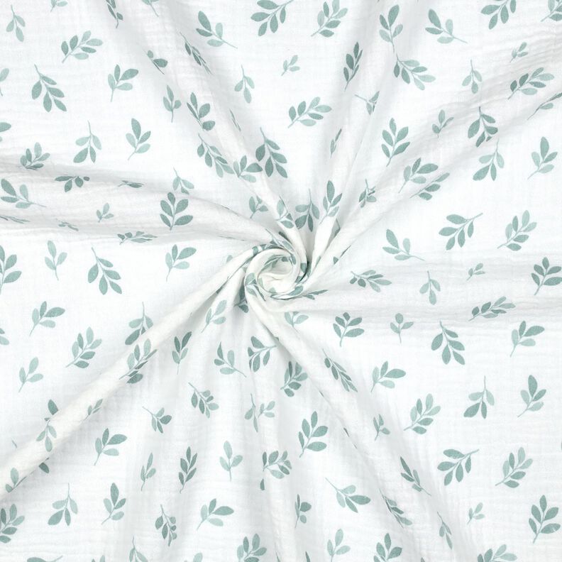 Muślin / Tkanina double crinkle gałązki | Poppy Fabrics – biel/zieleń trzcinowa,  image number 3