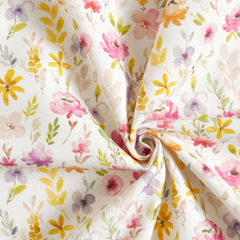 Tkanin dekoracyjna Half panama subtelne kwiaty – biel/pastelowy fiolet,  image number 3