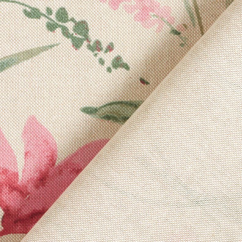 Tkanin dekoracyjna Half panama kwiaty frezji – naturalny/jasny jagodowy,  image number 4
