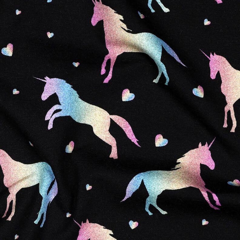 Dżersej bawełniany tęczowe jednorożce nadruk cyfrowy | Poppy Fabrics – czerń,  image number 2