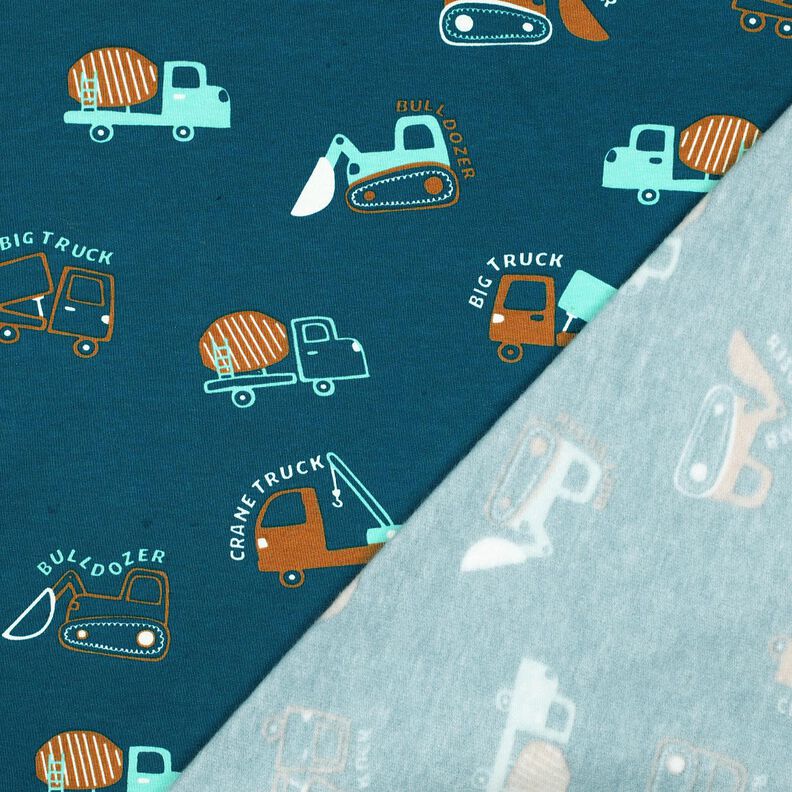 Dzianina dresowa drapana pojazdy budowlane | Poppy Fabrics – niebieski oceaniczny/eukaliptusowy,  image number 4