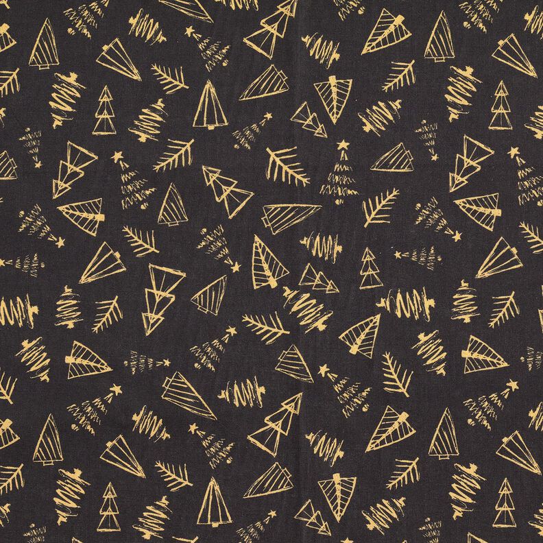 Tkanina bawełniana Kreton eleganckie choinki – czerń/złoto,  image number 1
