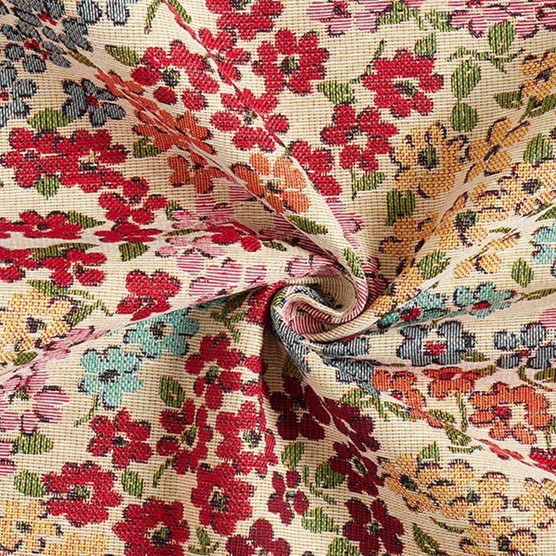 Tkanin dekoracyjna Gobelin bujne kwiaty – jasnobeżowy/czerwień,  image number 3