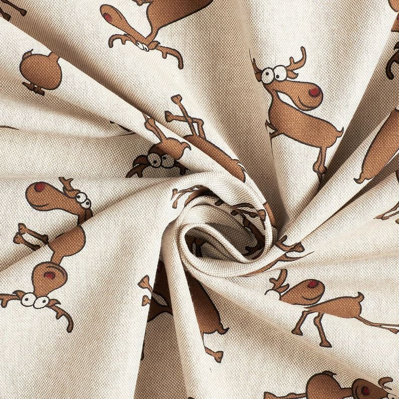Tkanin dekoracyjna Half panama zabawne renifery – naturalny/brąz,  image number 3