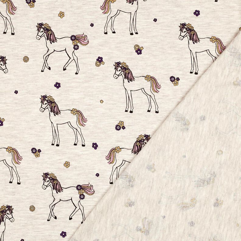 Dżersej bawełniany koń z brokatowych kwiatów | Poppy Fabrics – naturalny/złoto,  image number 4