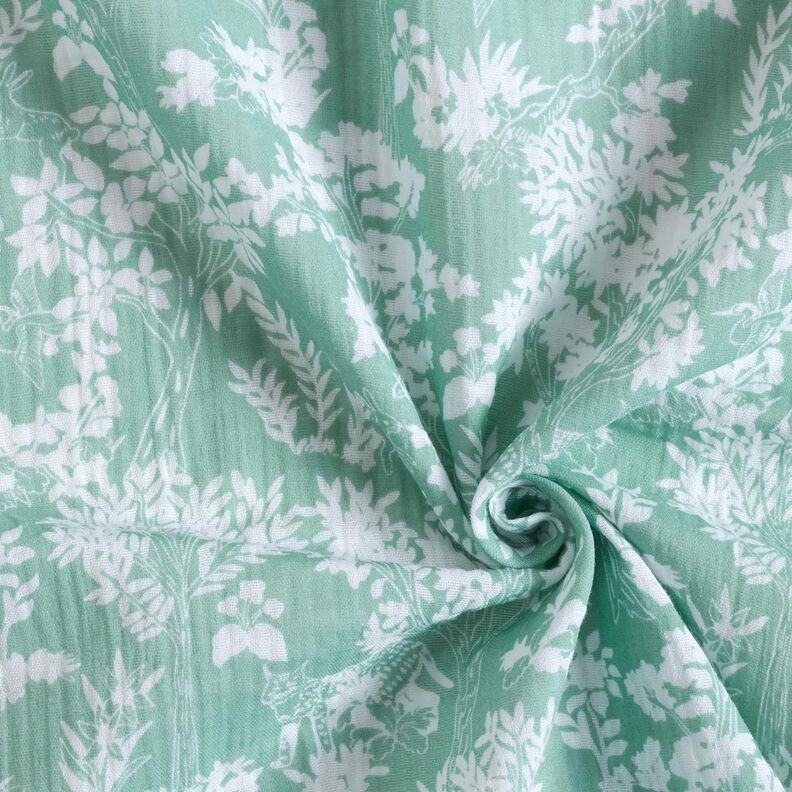 Muślin / Tkanina double crinkle Wz&oacute;r kwiatowy &ndash; eukaliptusowy/biel,  image number 3