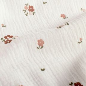 Muślin / Tkanina double crinkle kwiaty – biel, 