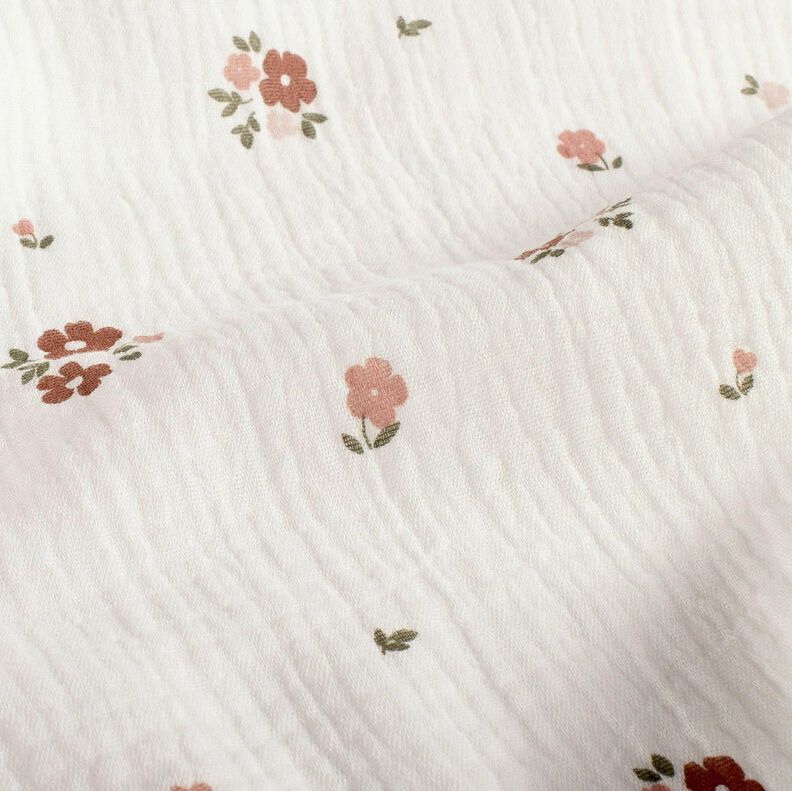 Muślin / Tkanina double crinkle kwiaty – biel, image number 2