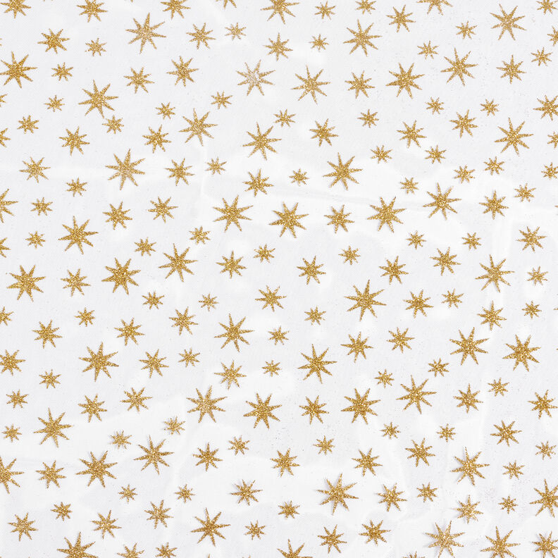 tiul w brokatowe gwiazdki – biel/złoto,  image number 6