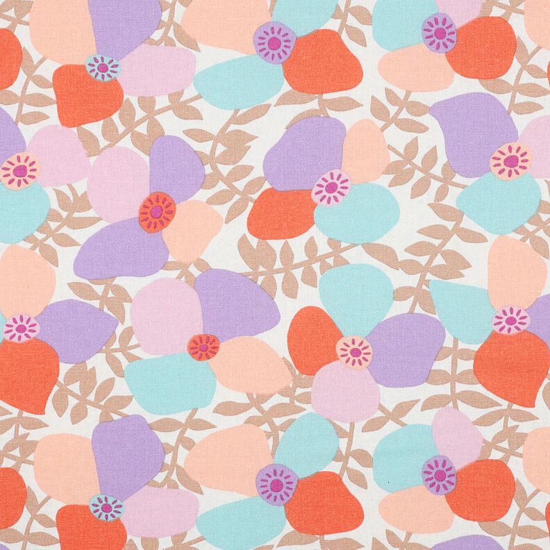 Mieszanka wiskozy i lnu Lema Poppies | Nerida Hansen – mleczna biel/eukaliptusowy,  image number 1