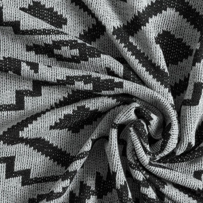 Dzianina swetrowa we wzór Ikat – szary/czerń,  image number 3