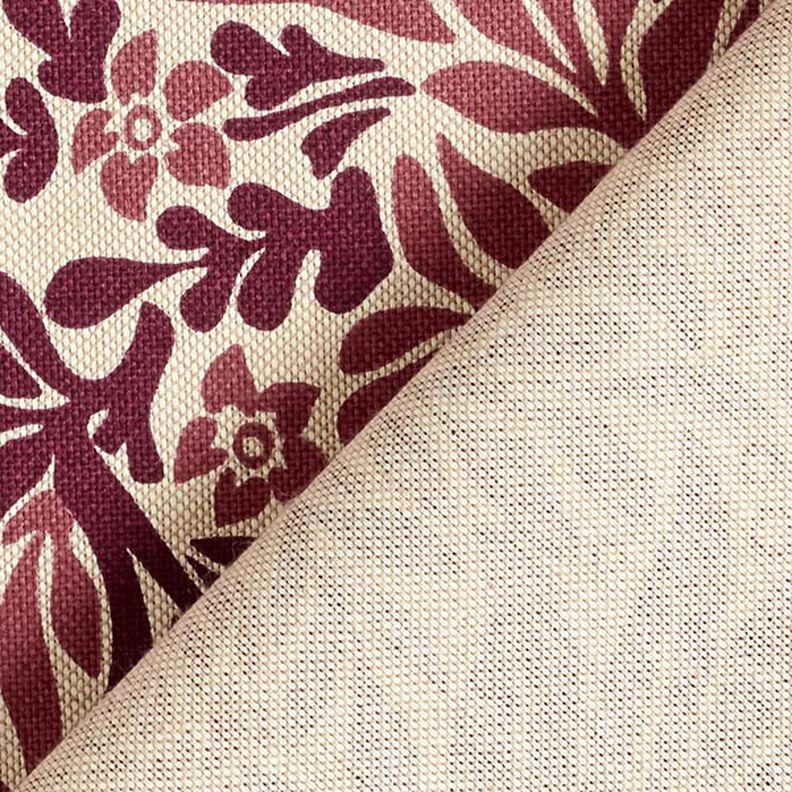 Tkanin dekoracyjna Half panama kwiaty i pnącza – naturalny/burgund,  image number 4