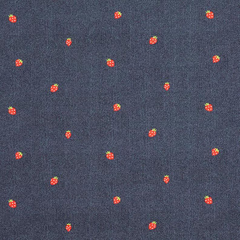 Dżersej bawełniany truskawki o wyglądzie dżinsu nadruk cyfrowy – szary błękit/ognista czerwień,  image number 1