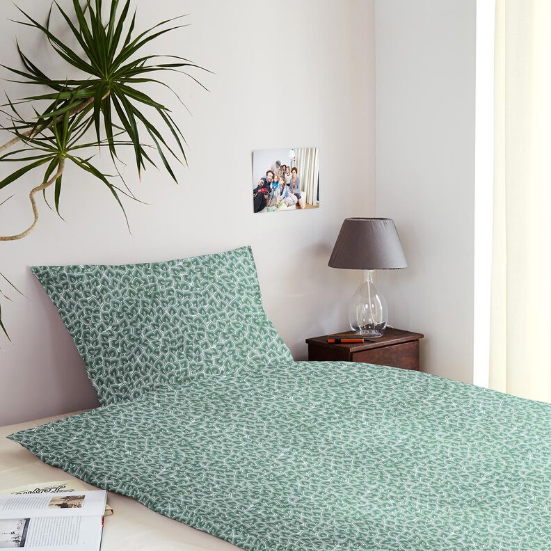 Tkanina bawełniana Kreton abstrakcyjne liście – szałwia/kość słoniowa | Resztka 90cm,  image number 7