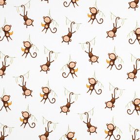 GOTS Dżersej bawełniany Małpki w dżungli nadruk cyfrowy | Poppy Fabrics – biel/ciemny brąz, 