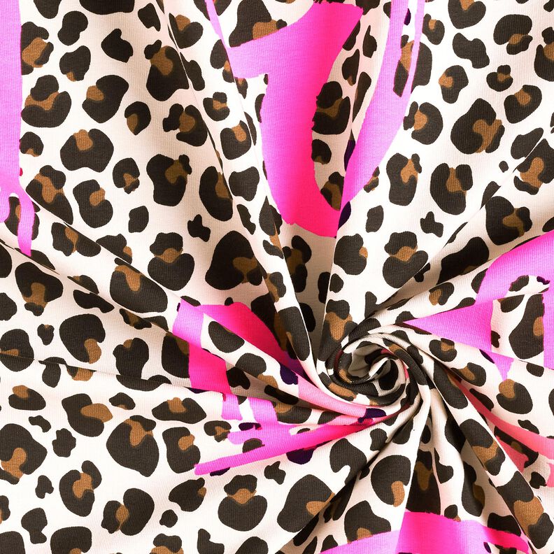 Dzianina dresowa pętelkowa French Terry panterka i neonowe serca – nerkowiec/neonowy pink,  image number 3