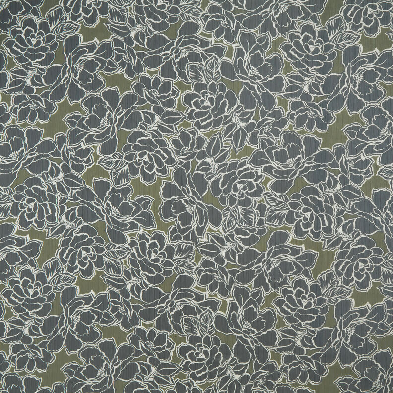 Krepa szyfonowa w duże kwiaty – granat/khaki,  image number 1