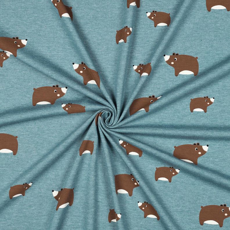 Dżersej bawełniany misie | Poppy Fabrics – szary błękit/kasztanowy brąz,  image number 3