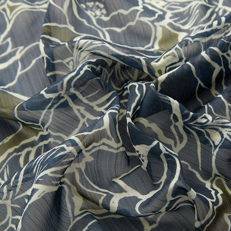 Krepa szyfonowa w duże kwiaty – granat/khaki,  image number 2