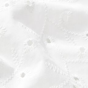 Tkanina bawełniana z haftem angielskim i motywami kwiatowymi – biel, 