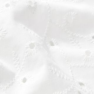 Tkanina bawełniana z haftem angielskim i motywami kwiatowymi – biel, 