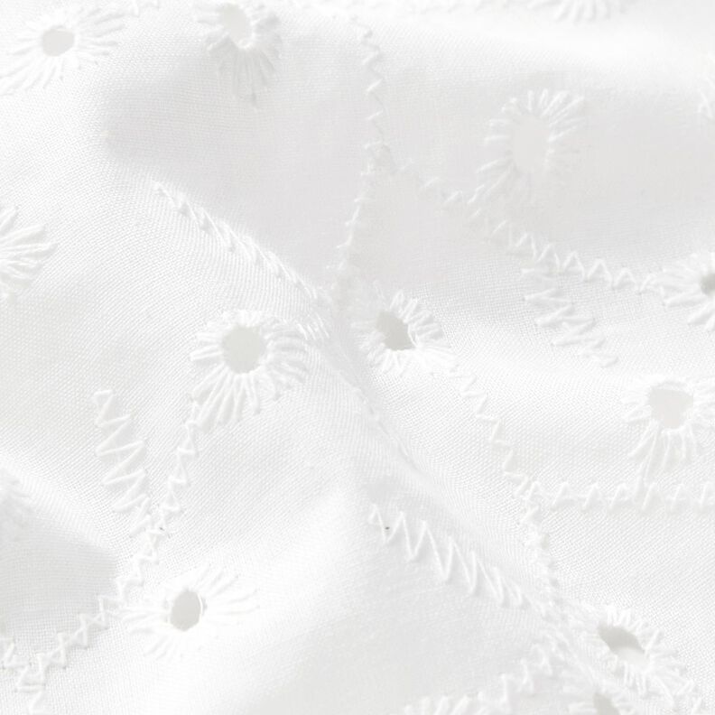 Tkanina bawełniana z haftem angielskim i motywami kwiatowymi – biel,  image number 2