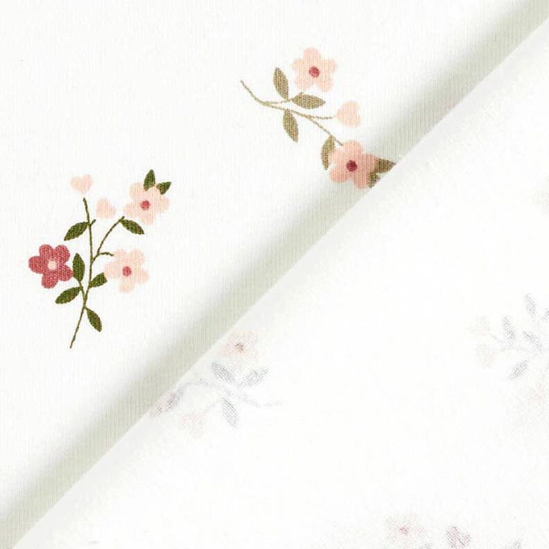 Dżersej bawełniany kwiaty i serca – mleczna biel,  image number 4