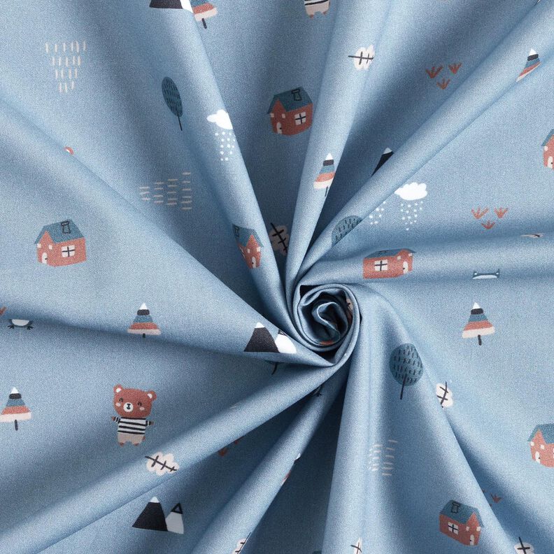 GOTS Popelina bawełniana niedźwiedź i sowa w drodze – jasnoniebieski jeans | Resztka 150cm,  image number 3
